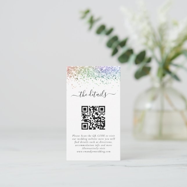 Carte D'accompagnement Mini Rainbow Parties scintillant QR Code Détails d (Debout devant)