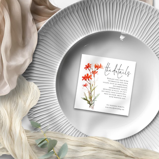 Carte D'accompagnement MINI Red Fleur sauvage - Détails du Mariage (Créateur téléchargé)