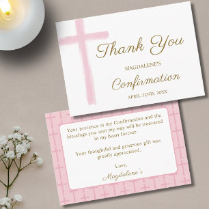 Carte D'accompagnement Mini Remerciement de Confirmation de Croix Rose