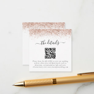 Carte D'accompagnement Mini Rose Gold Parties scintillant QR Code Mariage