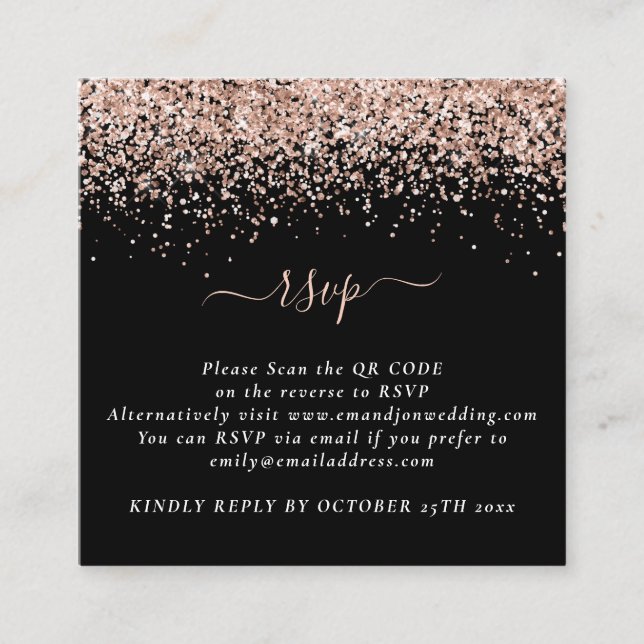 Carte D'accompagnement Mini Rose Parties scintillant or QR Code Black Wed (Devant)
