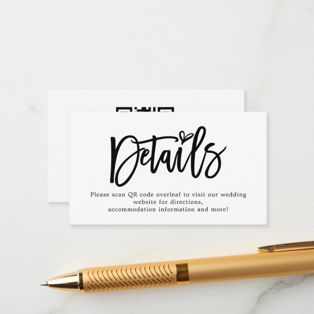 Carte D'accompagnement Mini script QR Code - Détails du Mariage (Devant/Arrière en situation)