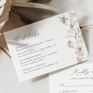 Carte D'accompagnement Minimal Blush Wildflower Wedding Details