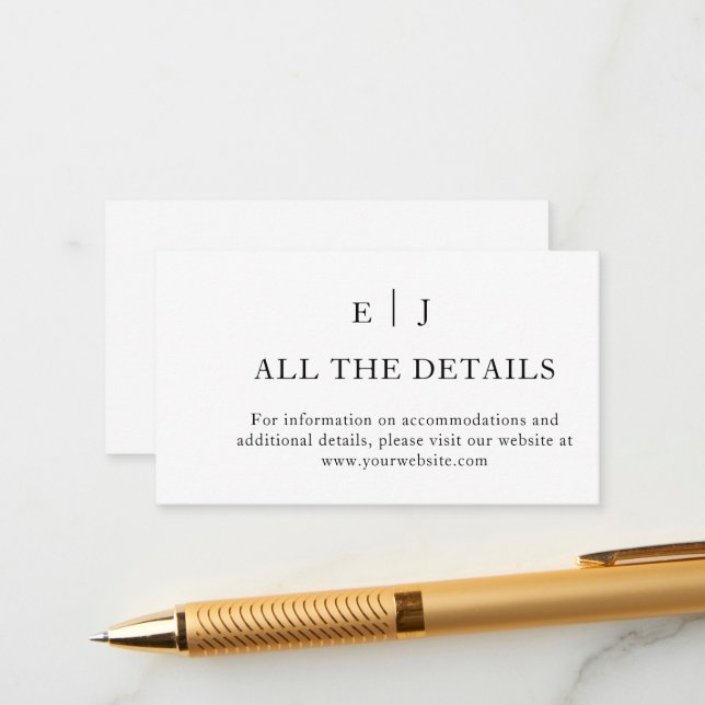 Carte D'accompagnement Minimal et chic | Détails du Mariage noir et blanc (Devant/Arrière en situation)