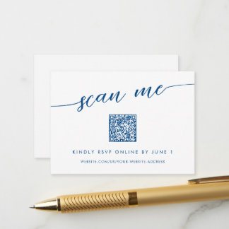 Carte D'accompagnement Minimal moderne Marine Blue Scan Me QR Small RSVP