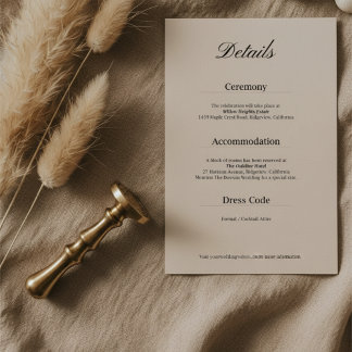 Carte D'accompagnement Minimal Simple Black and White Wedding Details