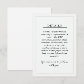 Carte D'accompagnement Minimal Wedding Details Enclosure Card