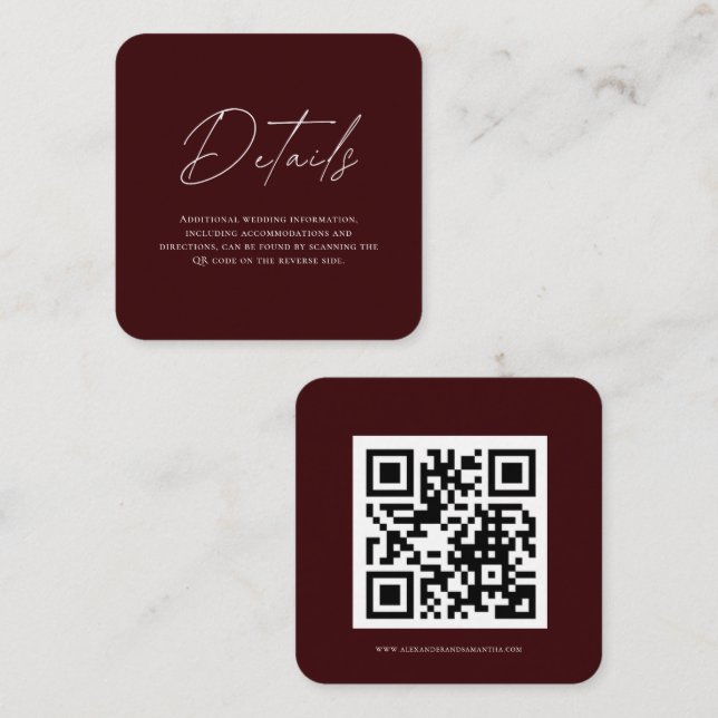Carte D'accompagnement Minimalist Burgundy Wedding Details Card (Devant / Derrière)