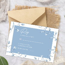 Minimalist Dusty Blue Chinoiserie Floral Wedding