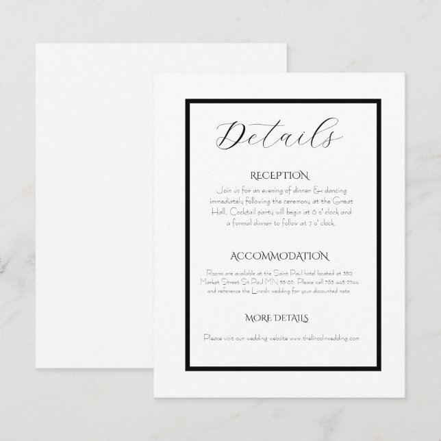 Carte D'accompagnement Minimalist Elegant Black & White Wedding  (Devant / Derrière)