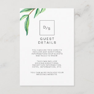 Carte D'accompagnement Minimalist Green Feuille Mariage Détails de l'invi
