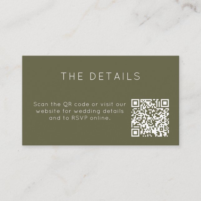 Carte D'accompagnement Minimalist Olive Green Wedding RSVP Online QR Code (Devant)
