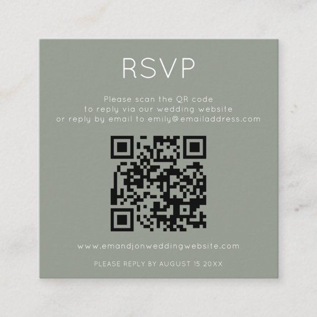 Carte D'accompagnement Minimalist QR Code Sage Green Wedding RSVP (Devant)