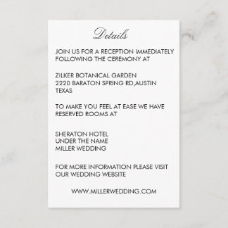 Carte D'accompagnement Minimalist White Wedding Details Enclosure Card
