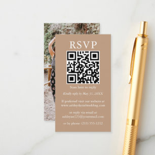 Carte D'accompagnement Minimaliste mariage simple QR RSVP photo Taupe