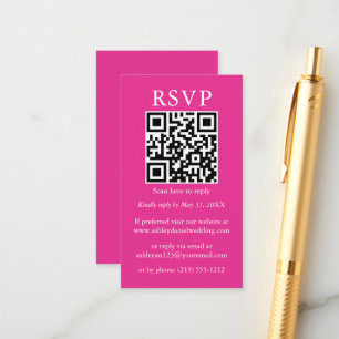 Carte D'accompagnement Minimaliste mariage simple QR RSVP rose chaud