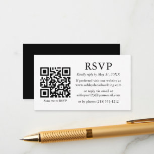 Carte D'accompagnement Minimaliste simple Mariage noir blanc QR RSVP