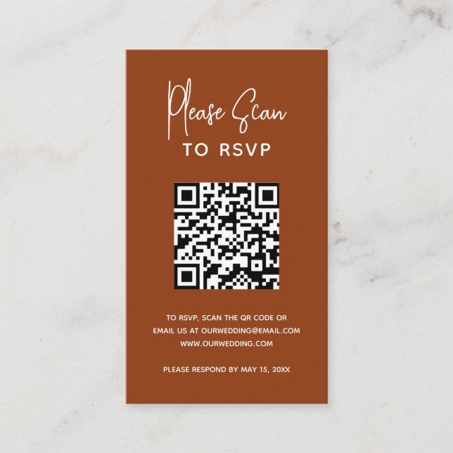 Carte D'accompagnement Minimaliste Terracotta QR Code Mariage moderne (Devant)