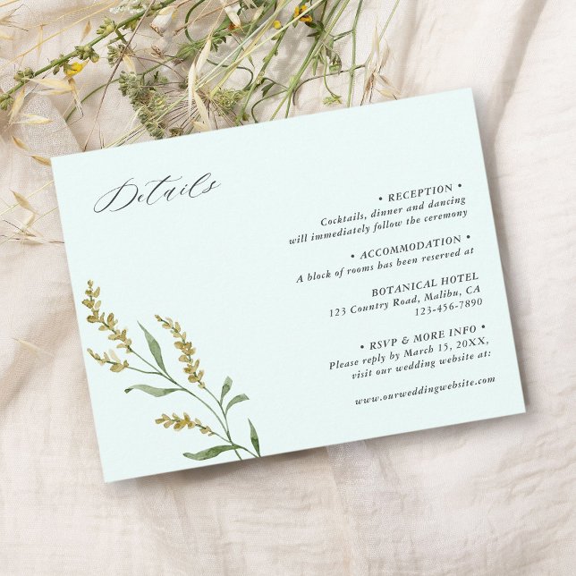 Carte D'accompagnement Mint Fleur sauvage Elegant Wedding Détails (Créateur téléchargé)