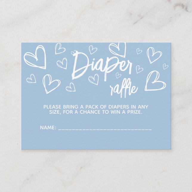 Carte D'accompagnement Minuscule Coeurs Bleus Baby shower Déchets Raffle (Devant)