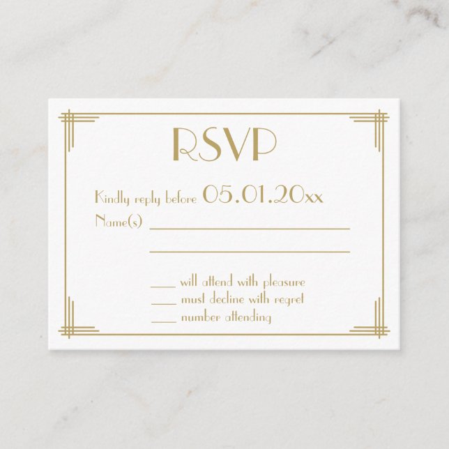 Carte D'accompagnement Minuscule Noir Or Grand Gatsby Art Déco Mariage RS (Devant)