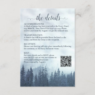 Carte D'accompagnement Misty Blue Pine Trees Détails du Mariage QR Code