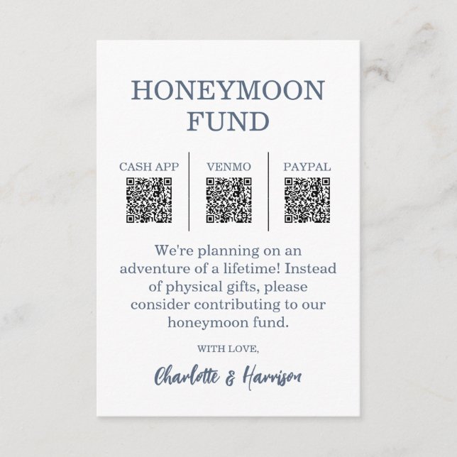 Carte D'accompagnement Modern Blue Wedding Honeymoon Fund (Devant)