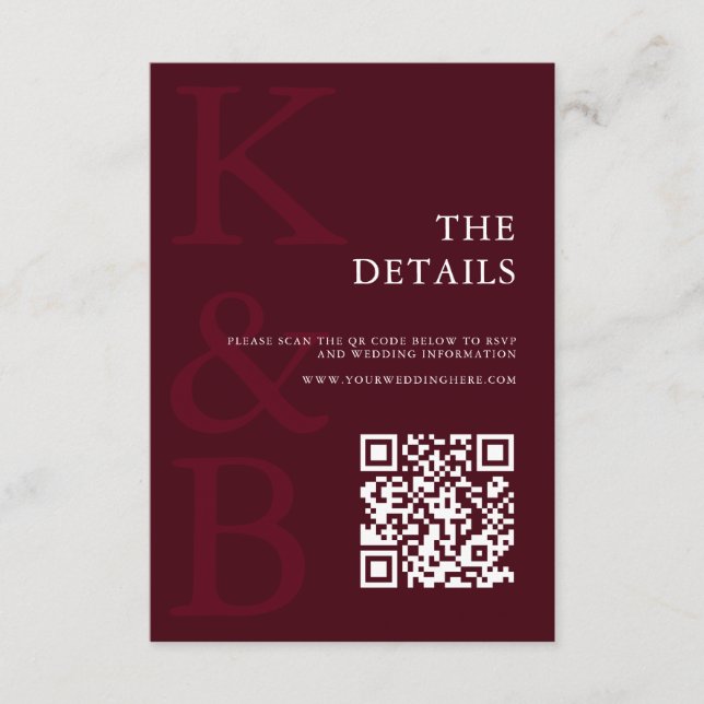 Carte D'accompagnement Modern Burgundy Monogram Minimalist Wedding (Devant)