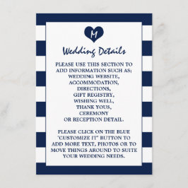 Carte D'accompagnement Modern Chic Navy Blue & White Mariage Détails