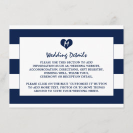 Carte D'accompagnement Modern Chic Navy Blue & White Mariage Détails