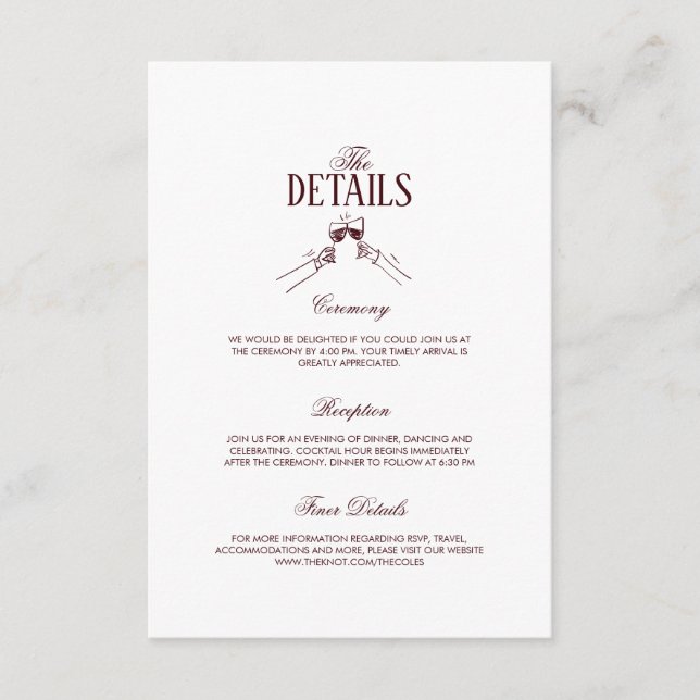 Carte D'accompagnement Modern Elegant Burgundy Wedding Details  (Devant)