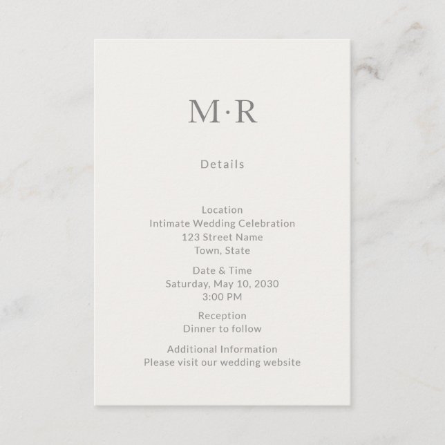 Carte D'accompagnement Modern Minimal Intimate Wedding Details Card (Devant)
