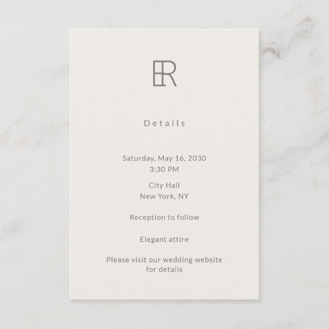 Carte D'accompagnement Modern Minimal Monogram Wedding Details Card (Devant)