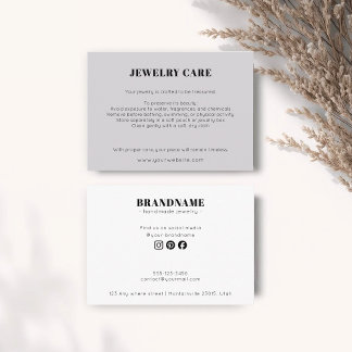 Carte D'accompagnement Modern Minimalist Gray Jewelry Care Insert Card