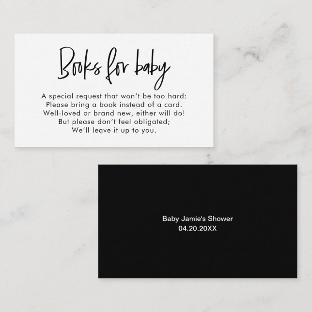 Carte D'accompagnement Modern Minimalist Neutral Baby Shower Book Request (Devant / Derrière)