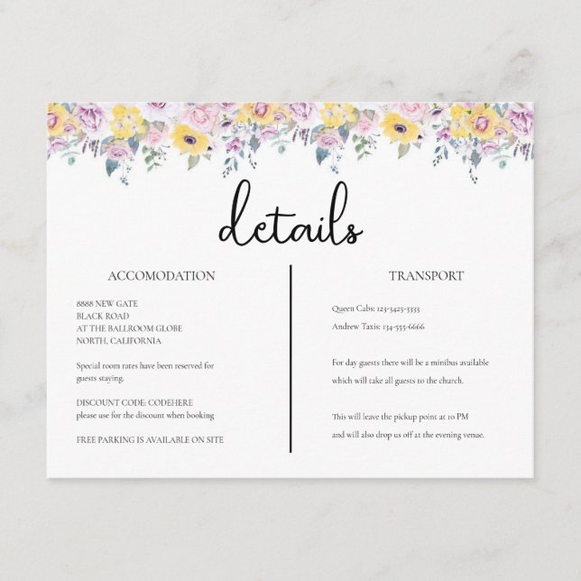 Carte D'accompagnement Modern Mustard Yellow and Lavender Floral Details (Devant)