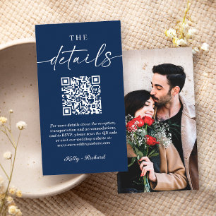Carte D'accompagnement Modern Navy Blue QR Code Petit Mariage Détails