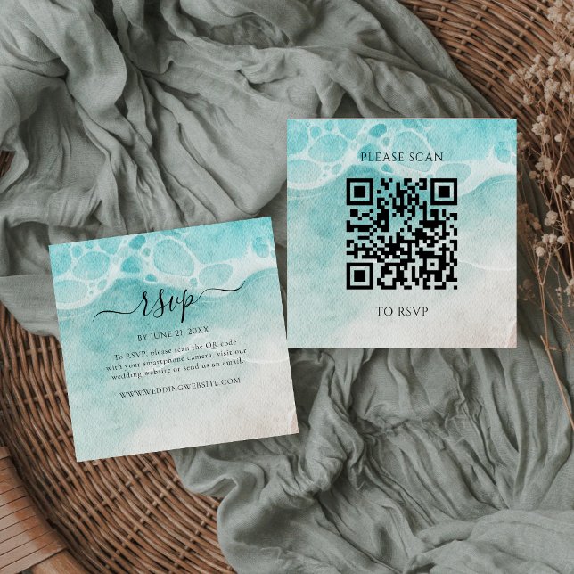 Carte D'accompagnement Modern Ocean Tide Wedding QR Code RSVP Card (Créateur téléchargé)