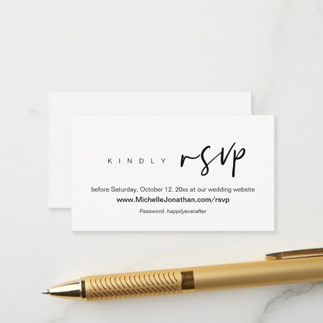 Carte D'accompagnement Modern Online RSVP, site Mariage, mot de passe (Devant/Arrière en situation)