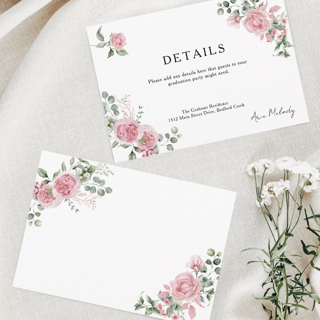 Carte D'accompagnement Modern Pink Roses Details Graduation (Créateur téléchargé)