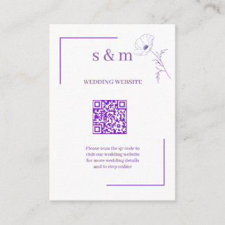 Carte D'accompagnement Modern Purple Line Art Flo QR Code Wedding Website