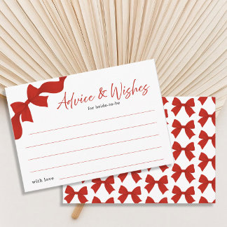 Carte D'accompagnement Modern Red Coquette Bow Advice and Wishes Card