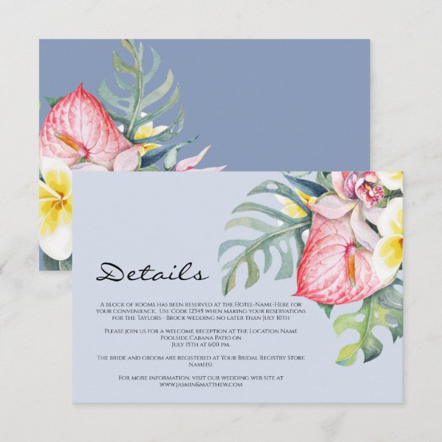 Carte D'accompagnement Modern Tropical Floral Hawaii Wedding (Devant / Derrière)