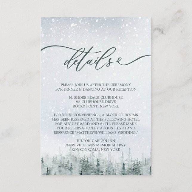 Carte D'accompagnement Modern Winter Forest Wedding Elegance (Devant)