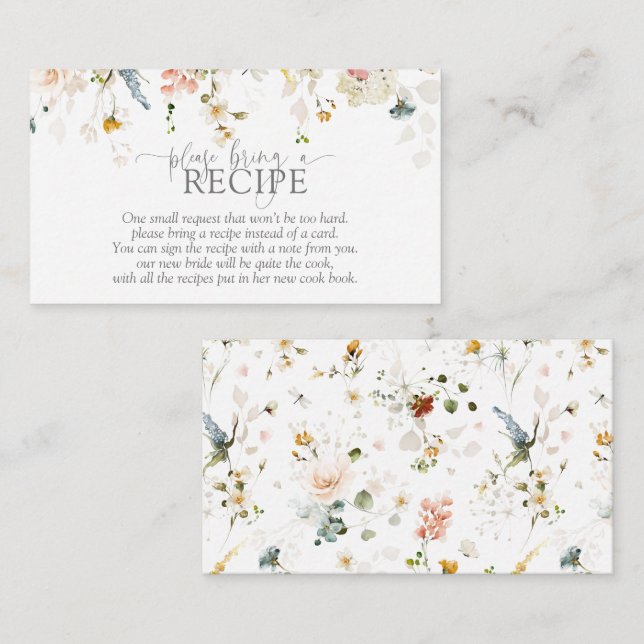 Carte D'accompagnement Moderne Apportez Une Recette Fleurs Aquarelles (Devant / Derrière)