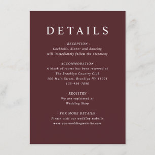 Carte D'accompagnement Moderne Bourgogne Dusty Blue Floral Détails Mariag