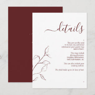 Carte D'accompagnement Moderne Bourgogne Script Mariage Détails Boîtier