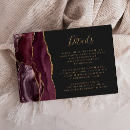 Carte D'accompagnement Moderne Burgundy Or Agate Dark Détails Mariage