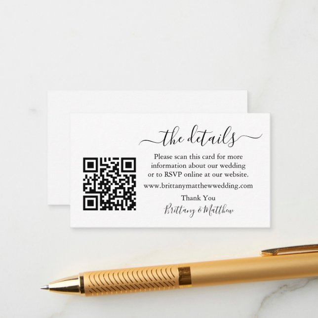 Carte D'accompagnement Moderne Calligraphie Détails du Mariage Site Web Q (Devant/Arrière en situation)