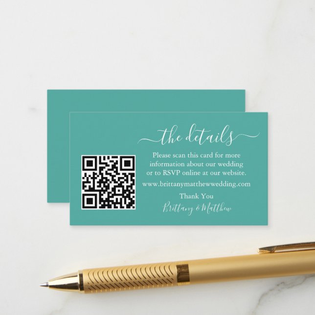 Carte D'accompagnement Moderne Calligraphie Mariage Détails Site web QR T (Devant/Arrière en situation)